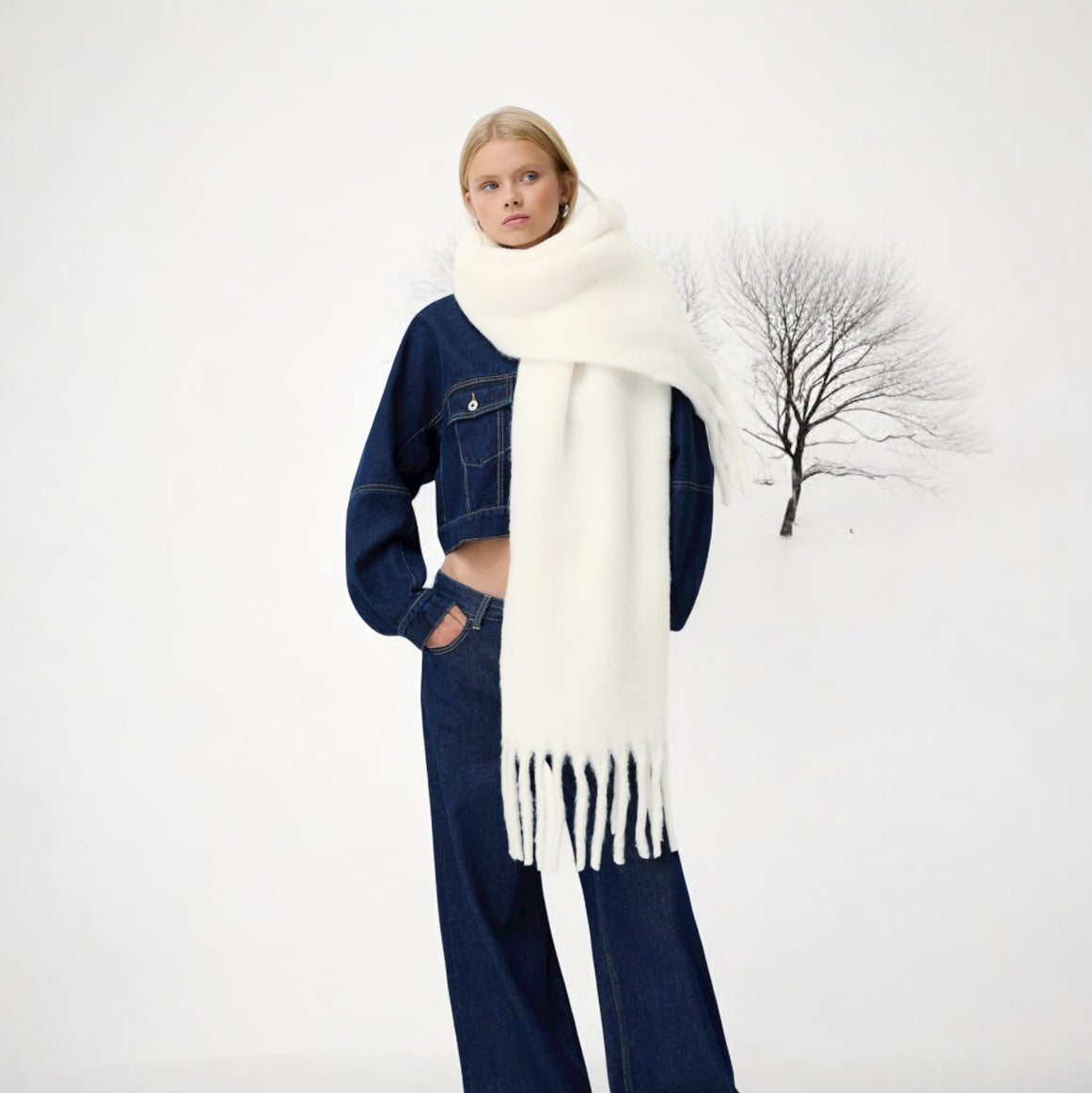 Écharpe à laine-blanche ultra-doux