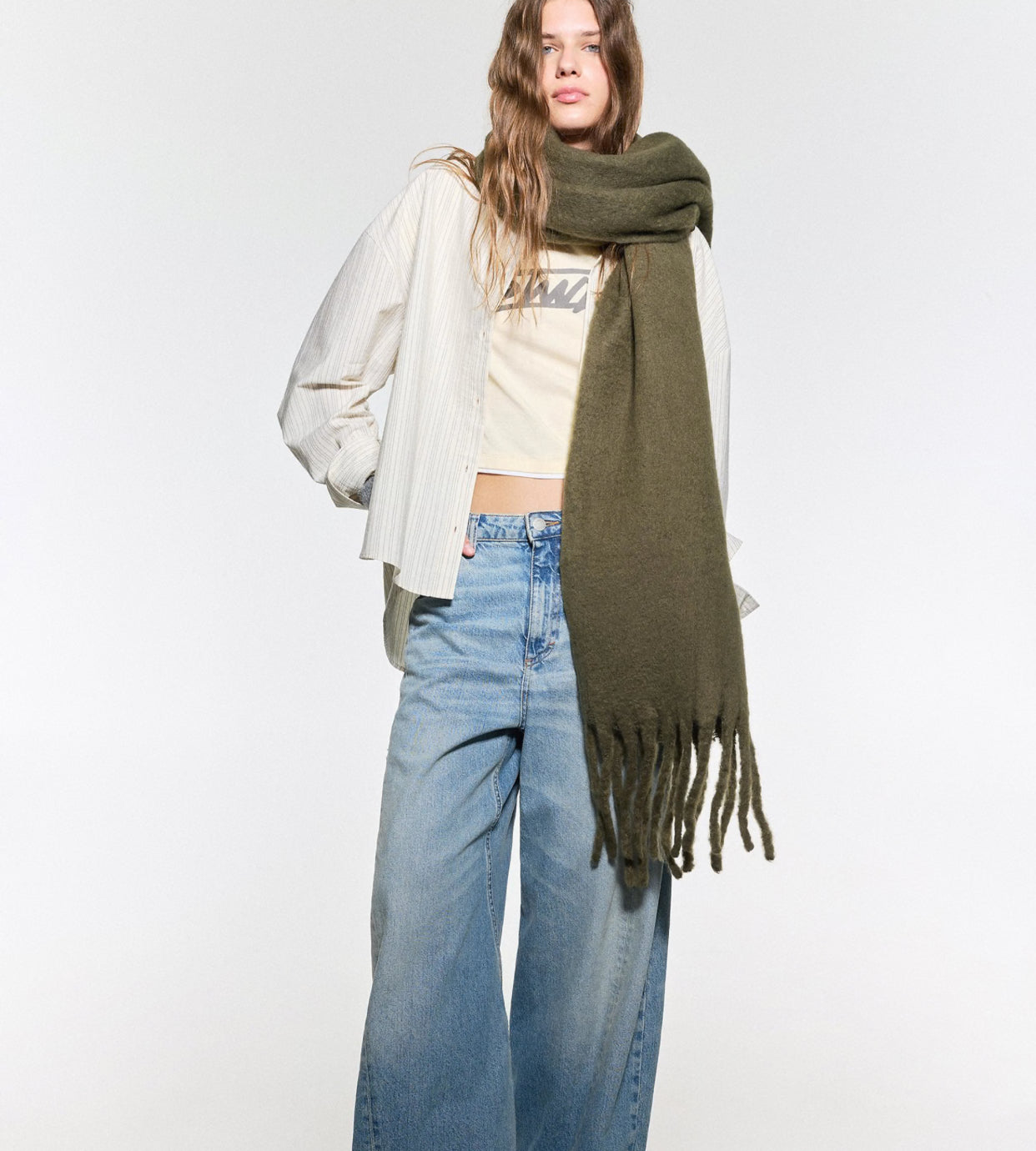 Écharpe à laine ultra-doux-vert kaki|scrafyshop chaleur & elegance pour l'hiver