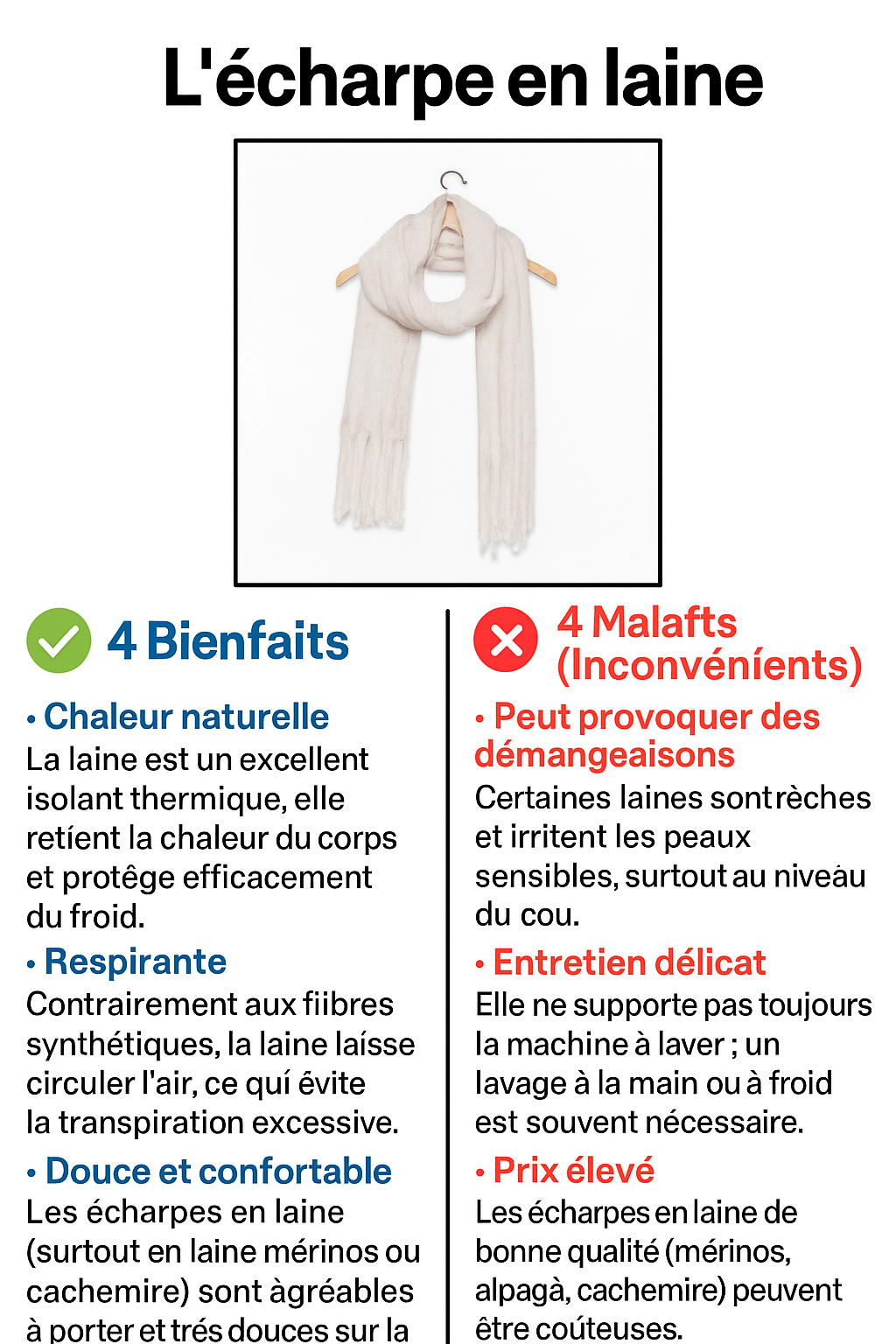 Écharpe à laine-blanche ultra-doux